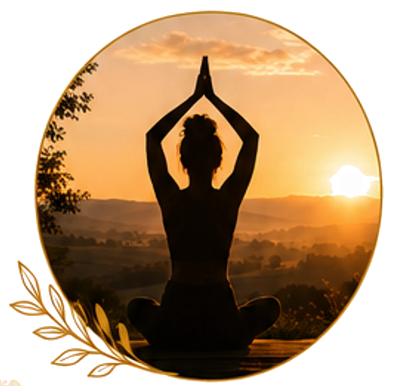 Silhouette pratiquant le Hatha Yoga au coucher du soleil
